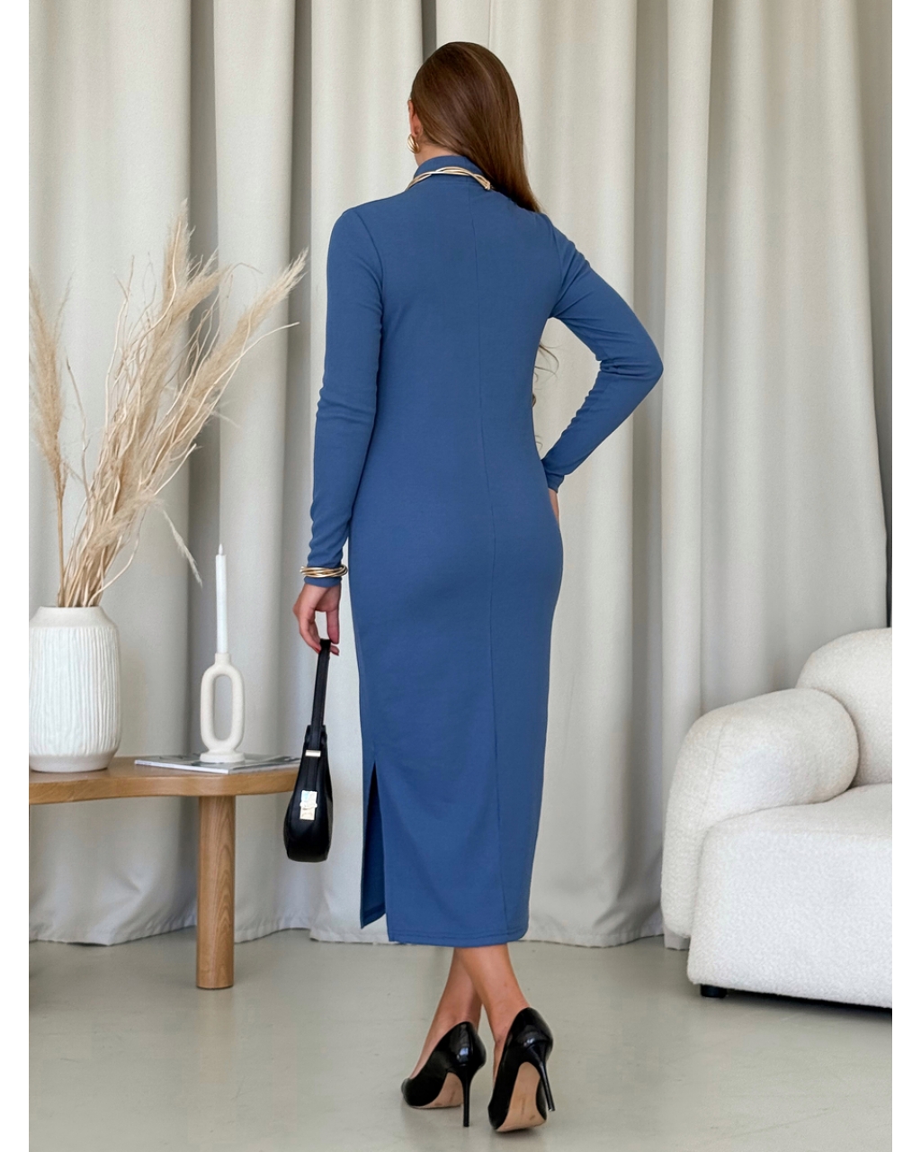 Платье-гольф в рубчик синее Merlini Молла 700001723