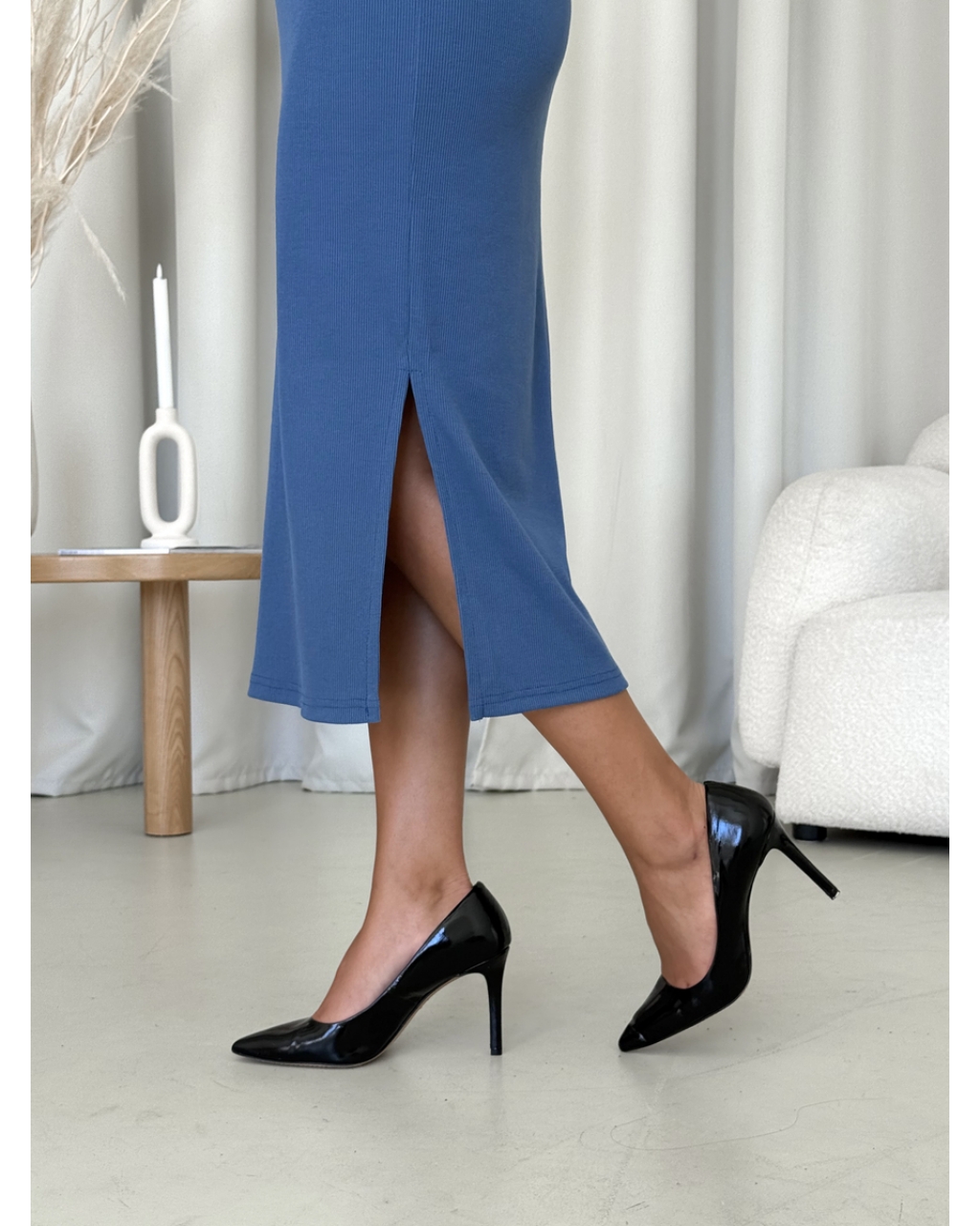 Платье-гольф в рубчик синее Merlini Молла 700001723