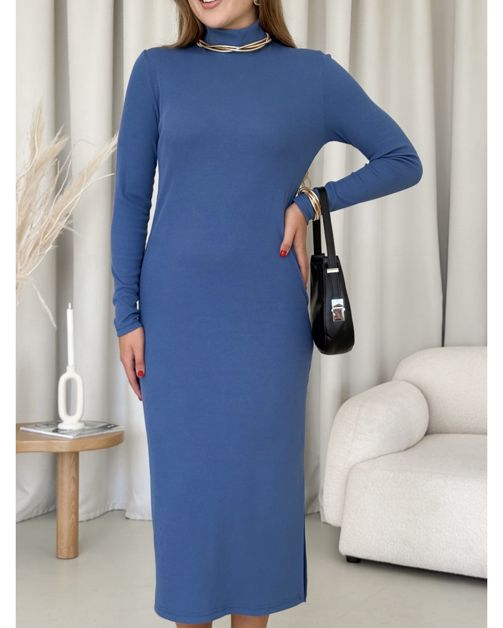 Платье-гольф в рубчик синее Merlini Молла 700001723