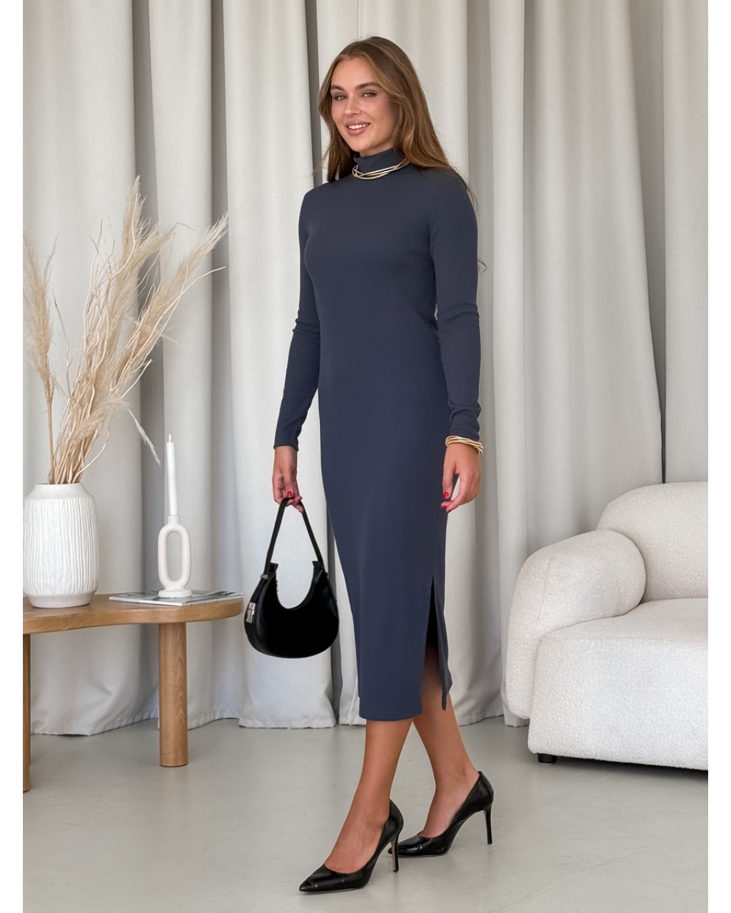 Платье-гольф в рубчик серое Merlini Молла 700001724