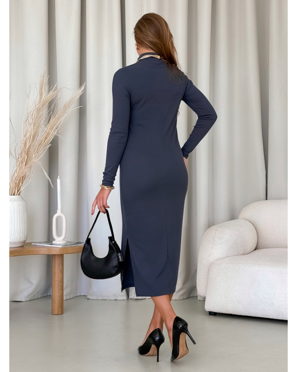 Платье-гольф в рубчик серое Merlini Молла 700001724