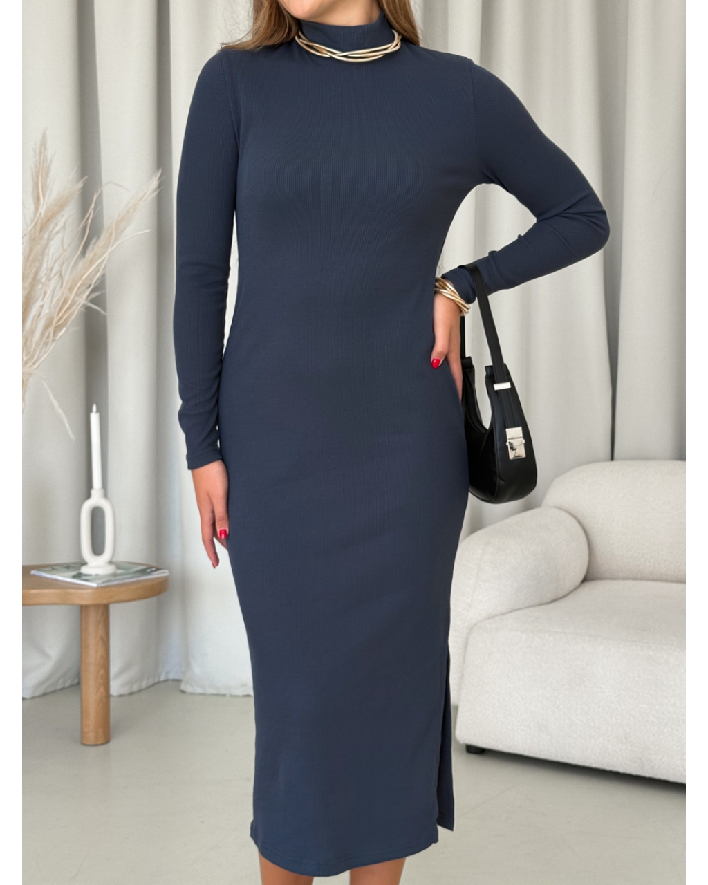 Платье-гольф в рубчик серое Merlini Молла 700001724