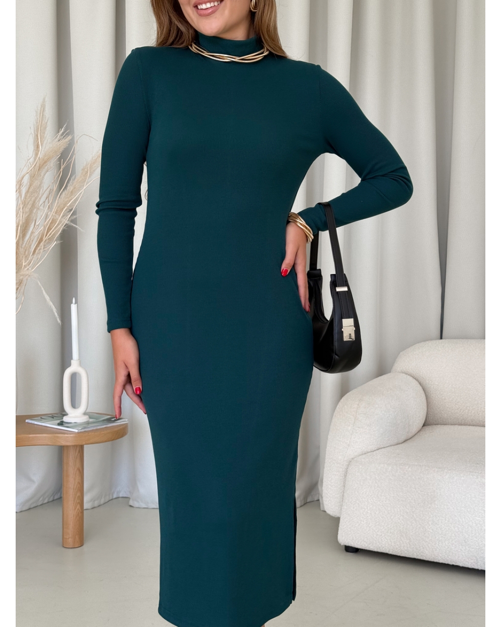 Сукня-гольф у рубчик зелена Merlini Молла 700001725