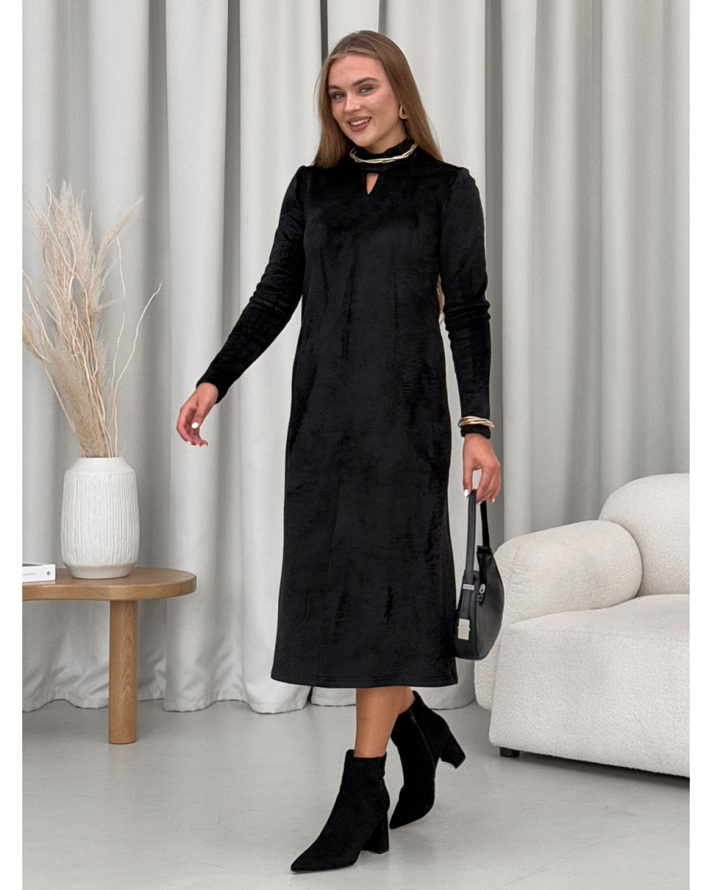 Теплое длинное платье на флисе черное Merlini Ренто 700001781