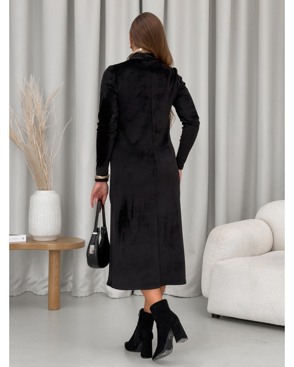 Теплое длинное платье на флисе черное Merlini Ренто 700001781