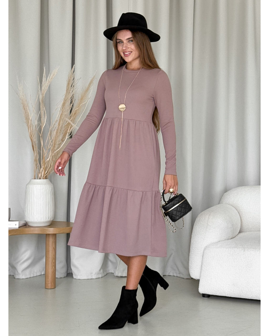 Тепла вільна сукня рубчик на флісі бежева Merlini Боза 700001802