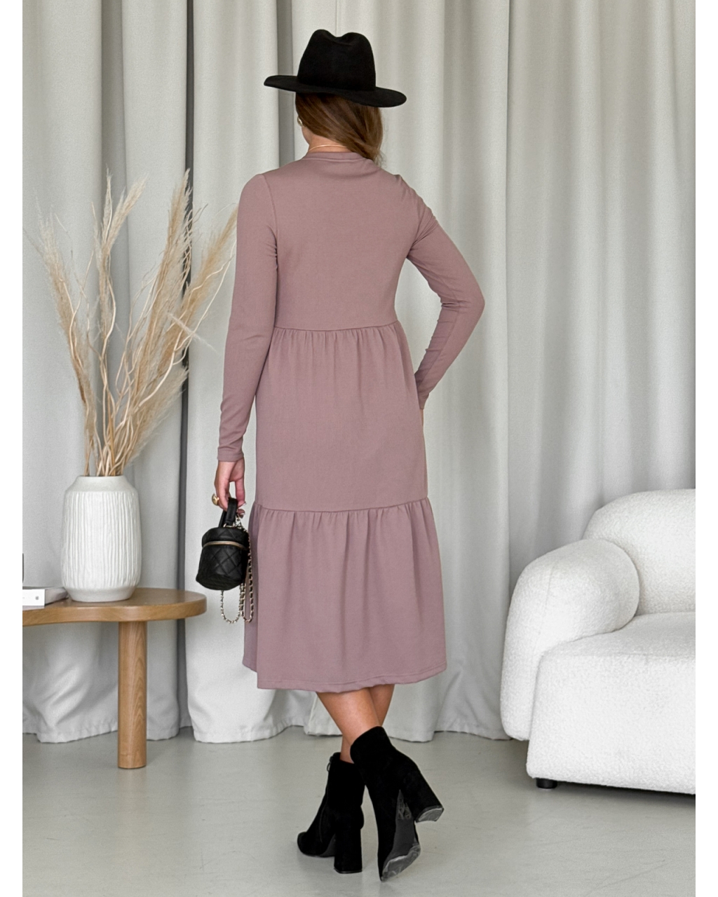 Тепла вільна сукня рубчик на флісі бежева Merlini Боза 700001802