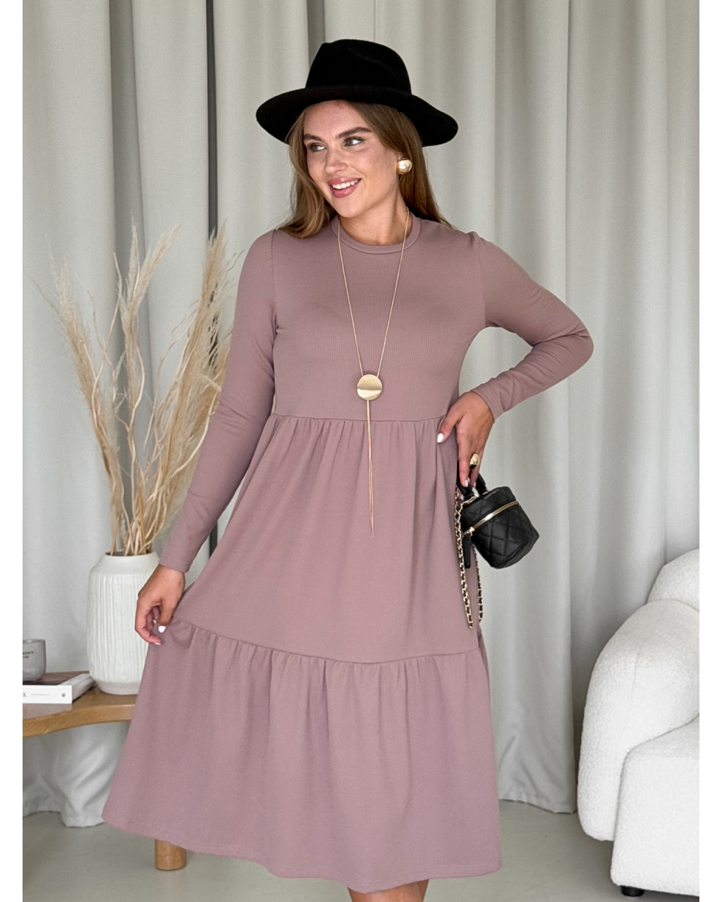 Тепла вільна сукня рубчик на флісі бежева Merlini Боза 700001802