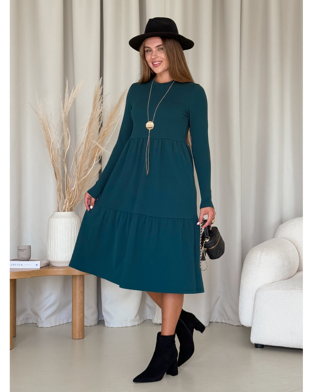 Тепла вільна сукня рубчик на флісі зелена Merlini Боза 700001804