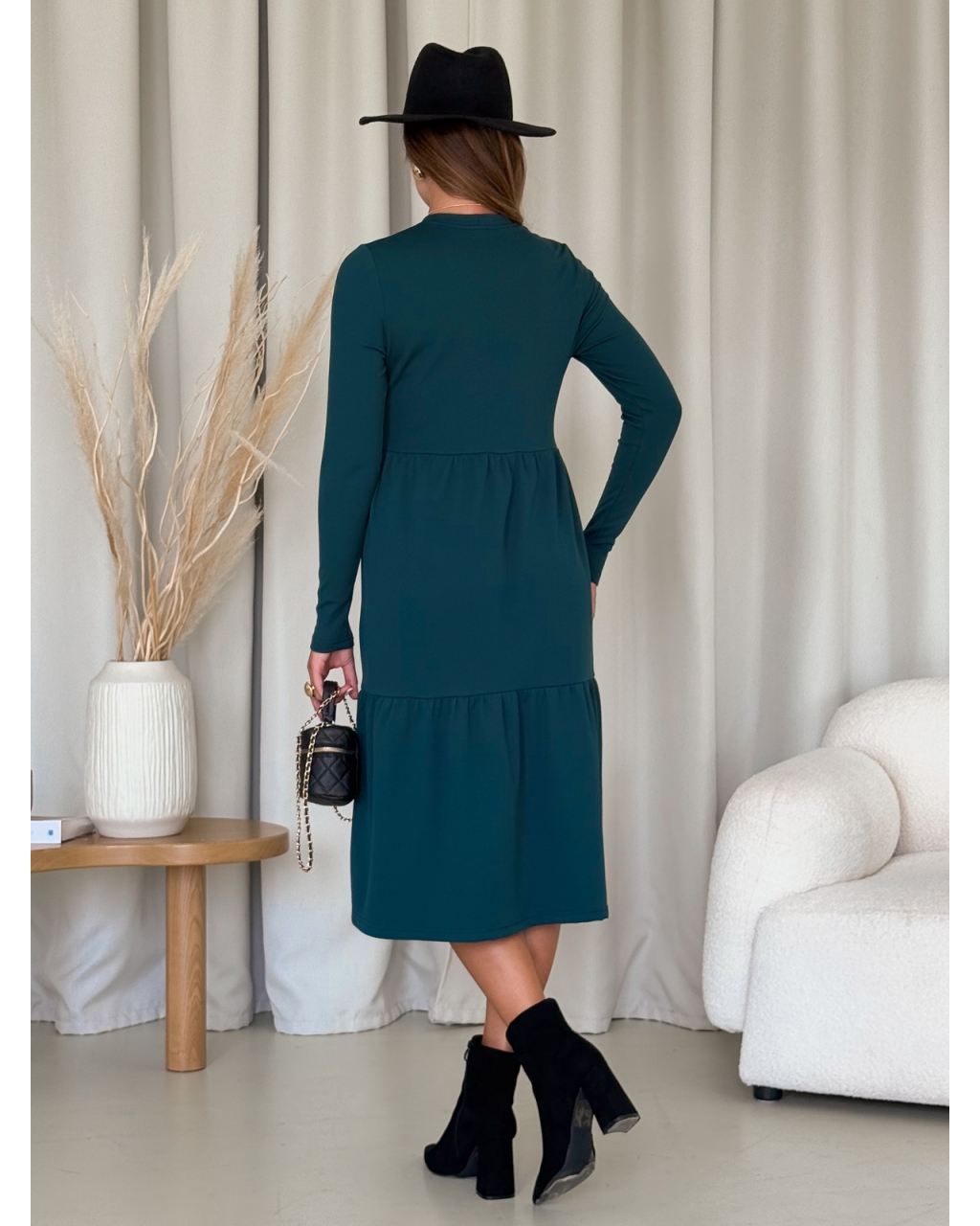 Тепла вільна сукня рубчик на флісі зелена Merlini Боза 700001804