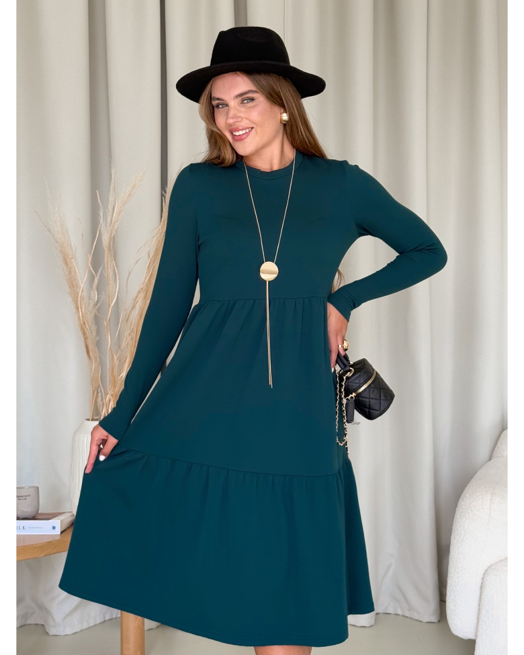 Тепла вільна сукня рубчик на флісі зелена Merlini Боза 700001804