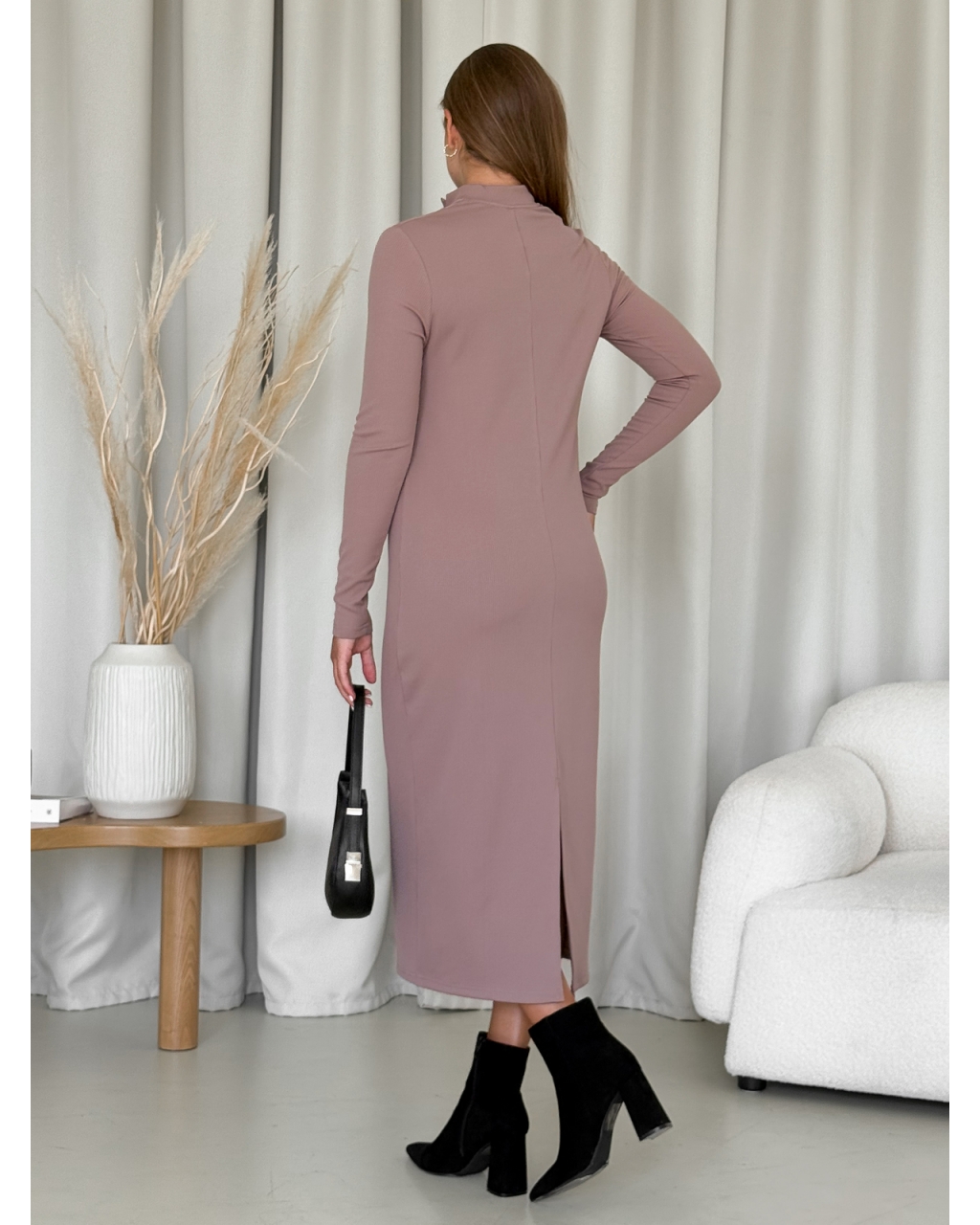 Длинное теплое платье рубчик на флисе бежевое Merlini Грата 700001822