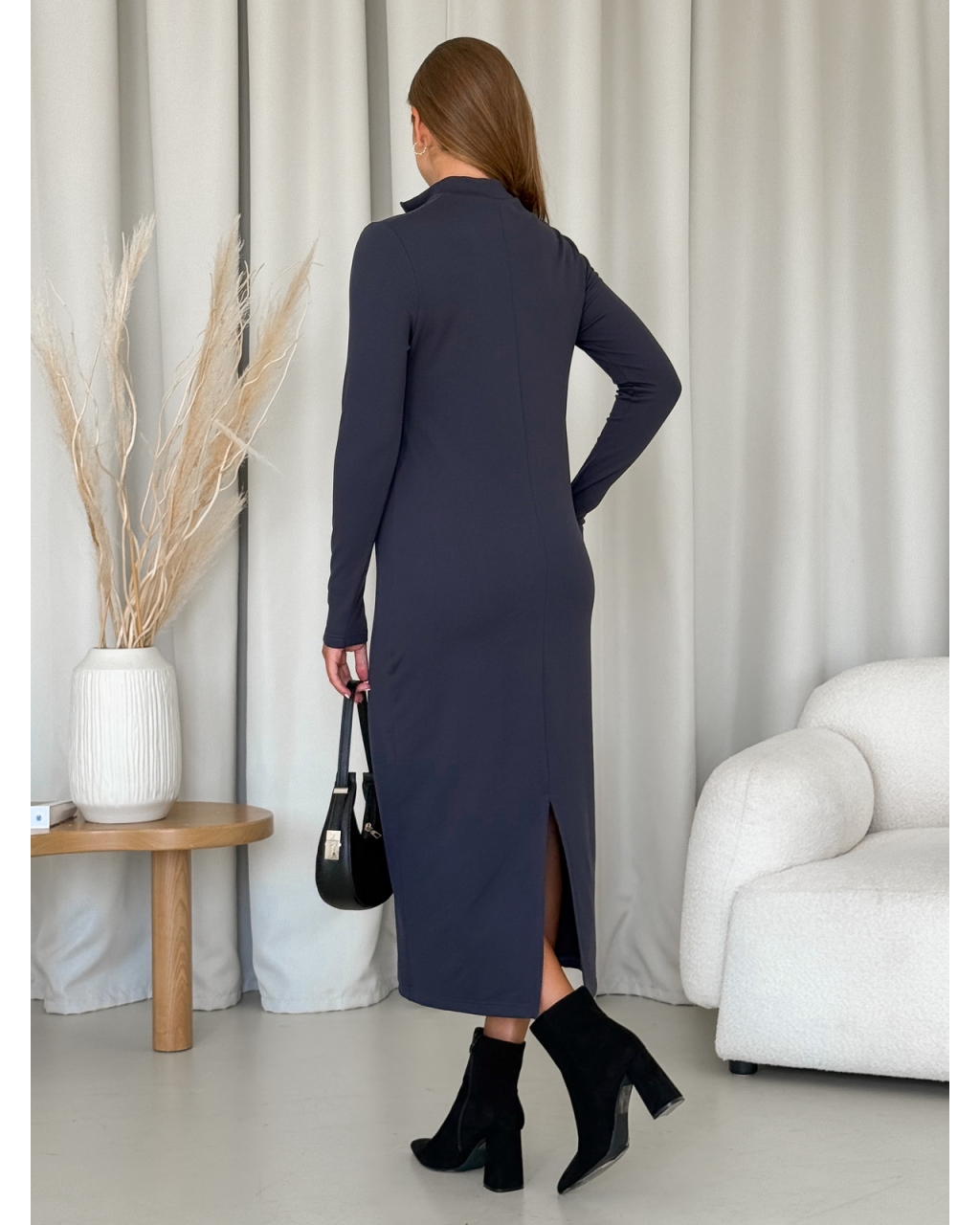 Довга тепла сукня рубчик на флісі сіра Merlini Грата 700001823