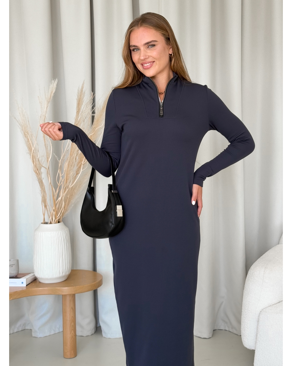 Довга тепла сукня рубчик на флісі сіра Merlini Грата 700001823